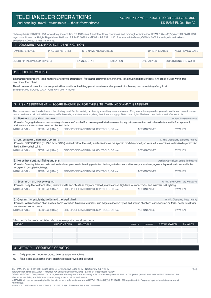 Telehandler Operations — page one
