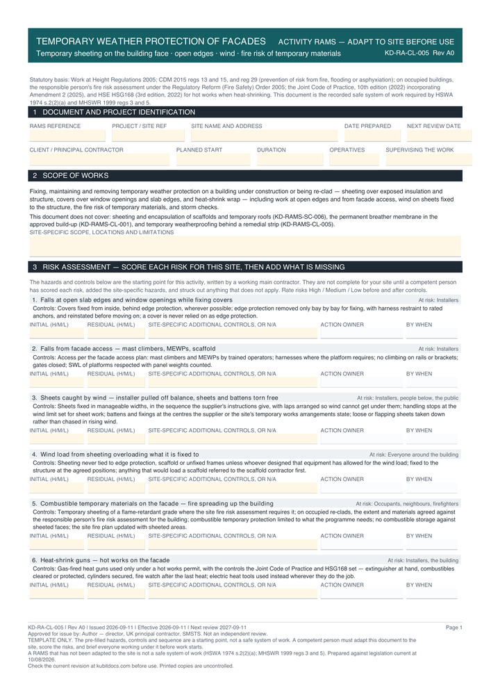 Temporary Weather Protection of Facades — page one