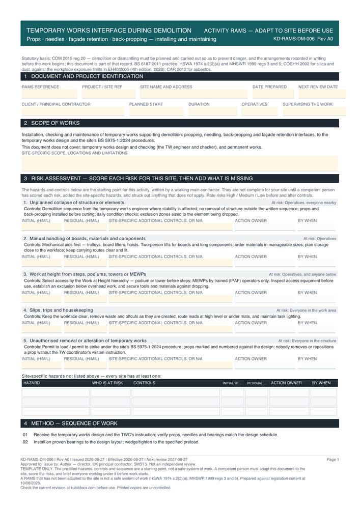 Temporary Works Interface During Demolition — page one