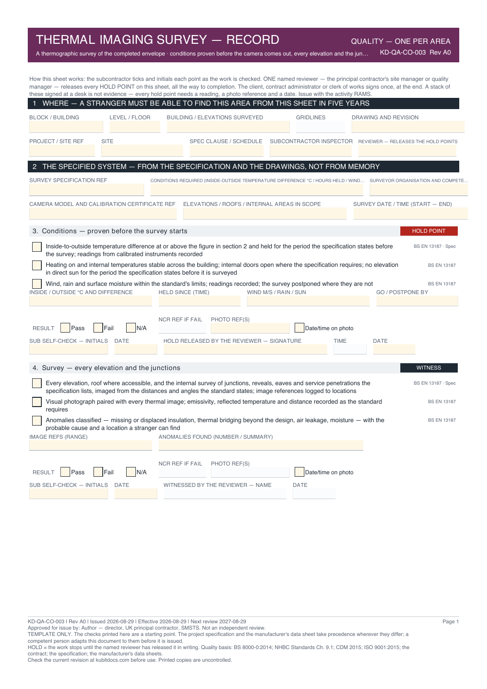 Thermal Imaging Survey — Record — page one
