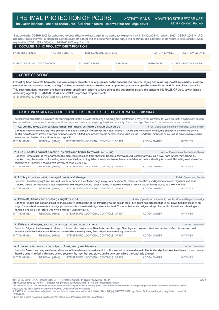 Thermal Protection of Pours — page one