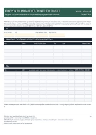 Abrasive Wheel and Cartridge-Operated Tool Register preview