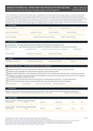 Asbestos Removal Handover and Reoccupation Record preview