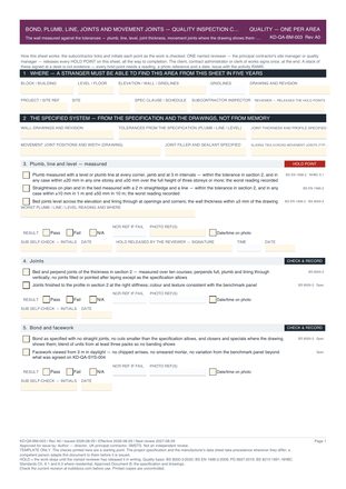 Bond, Plumb, Line, Joints and Movement Joints — Quality Inspection Checklist preview