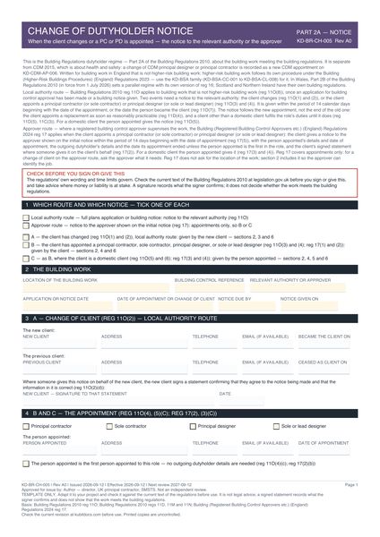 Change of Dutyholder Notice preview