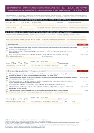 Concrete Repair — Break-Out, Reinforcement, Mortar and Cure — Quality Inspection Checklist preview