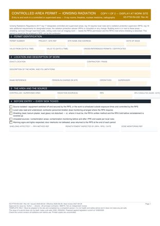 Controlled Area Permit — Ionising Radiation preview