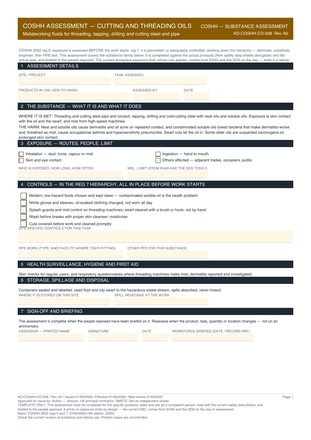 COSHH Assessment — Cutting and Threading Oils preview