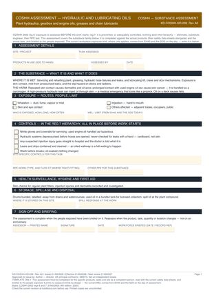 COSHH Assessment — Hydraulic and Lubricating Oils preview