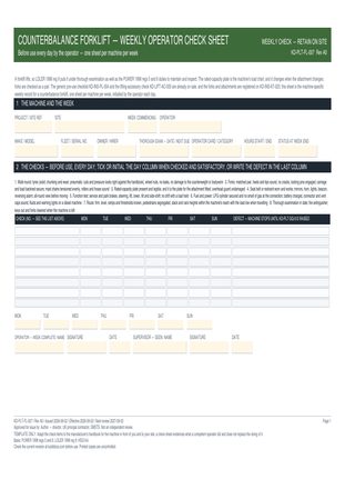 Counterbalance Forklift — Weekly Operator Check Sheet preview