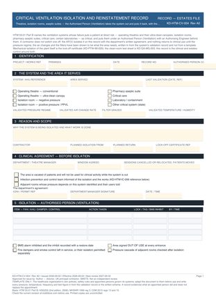 Critical Ventilation Isolation and Reinstatement Record preview