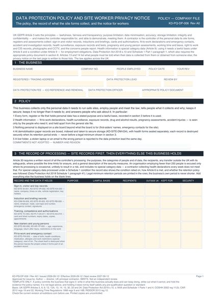 Data Protection Policy and Site Worker Privacy Notice preview