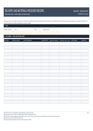 Delivery and Materials Received Record preview