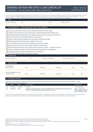 Demobilisation and Site Close Checklist preview