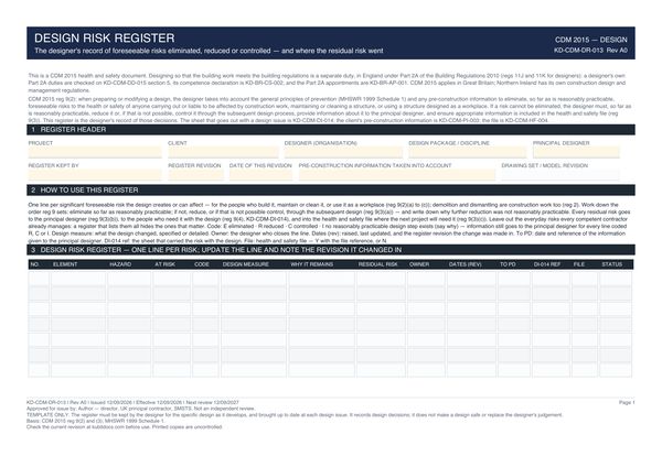 Design Risk Register preview
