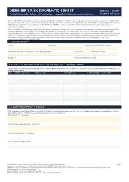 Designer's Risk Information Sheet preview