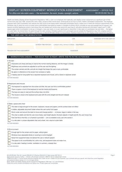 Display Screen Equipment Workstation Assessment preview