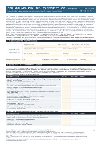 DPIA and Individual Rights Request Log preview