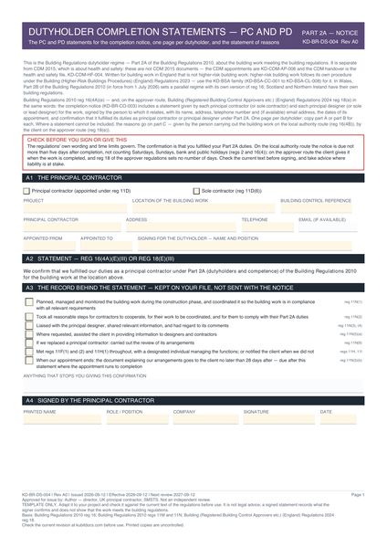 Dutyholder Completion Statements — PC and PD preview