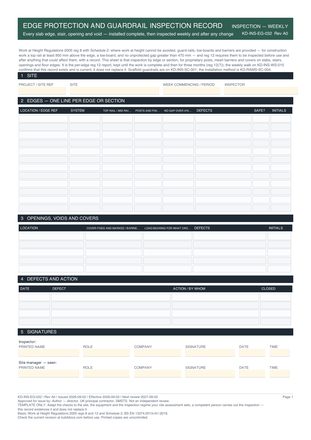 Edge Protection and Guardrail Inspection Record preview