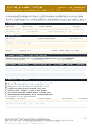 Electrical Permit to Work preview