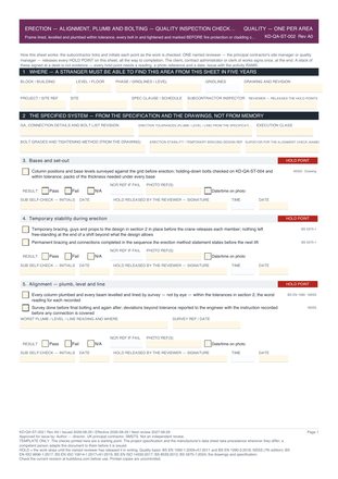 Erection — Alignment, Plumb and Bolting — Quality Inspection Checklist preview