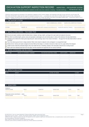 Excavation Support Inspection Record preview