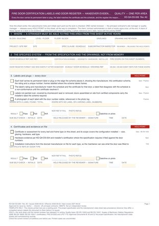 Fire Door Certification Labels and Door Register — Handover Evidence — Quality Inspection Checklist preview