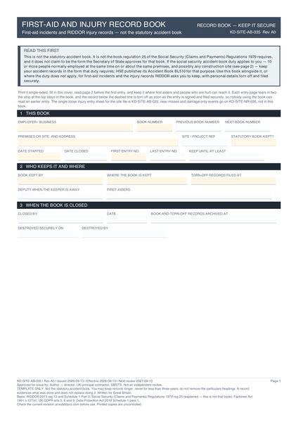 First-Aid and Injury Record Book preview