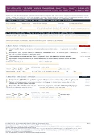 Gas Installation — Tightness, Purge and Commissioning — Quality Inspection Checklist preview