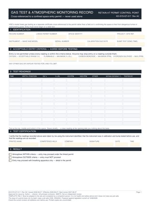 Gas Test & Atmospheric Monitoring Record preview