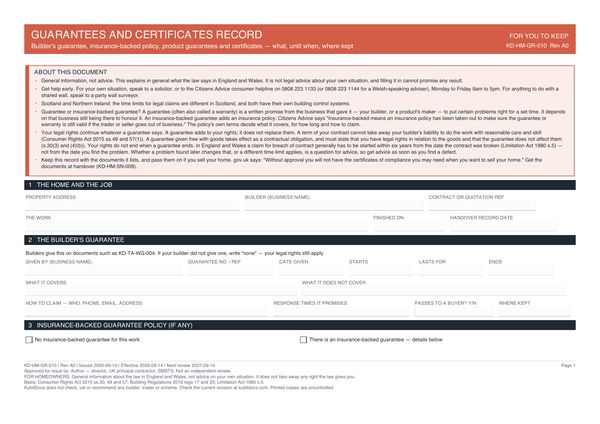 Guarantees and Certificates Record preview