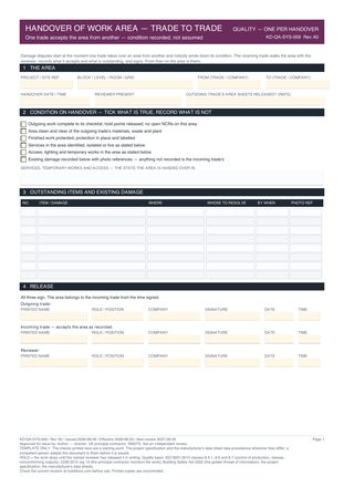 Handover of Work Area — Trade to Trade preview