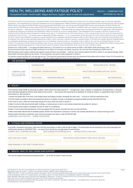 Health, Wellbeing and Fatigue Policy preview
