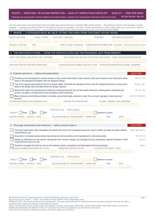 Hoists — Erection, Tie-In and Inspection — Quality Inspection Checklist preview