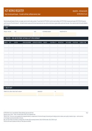 Hot Works Register preview