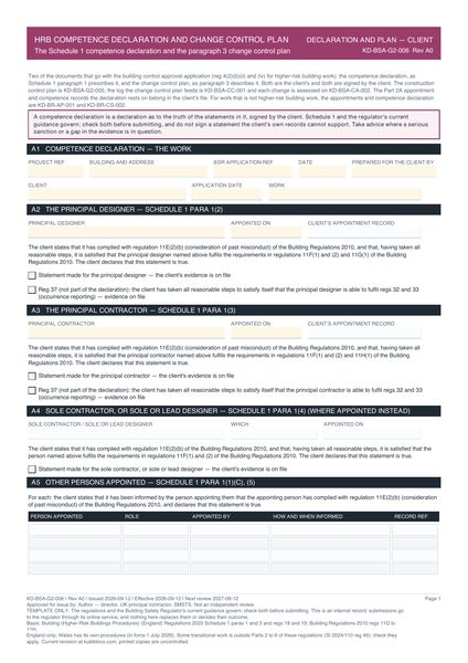 HRB Competence Declaration and Change Control Plan preview
