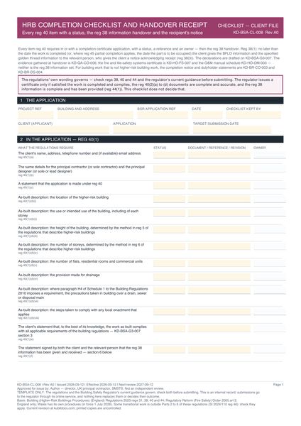 HRB Completion Checklist and Handover Receipt preview