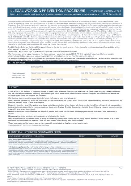 Illegal Working Prevention Procedure preview