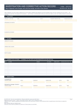 Investigation and Corrective Action Record preview