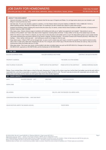 Job Diary for Homeowners preview