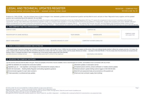 Legal and Technical Updates Register preview