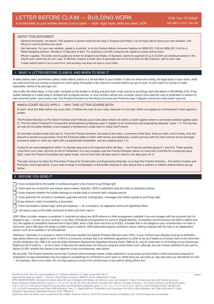Letter Before Claim — Building Work preview