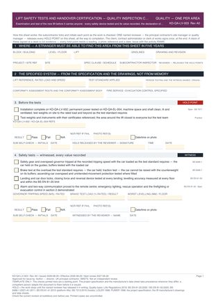 Lift Safety Tests and Handover Certification — Quality Inspection Checklist preview