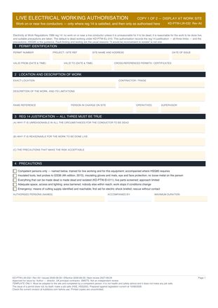 Live Electrical Working Authorisation preview