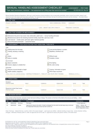 Manual Handling Assessment Checklist preview