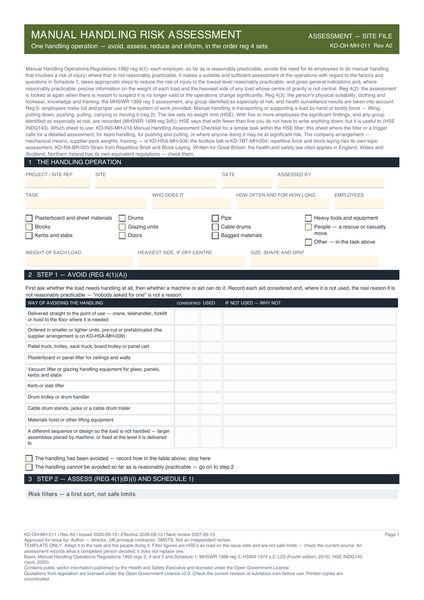 Manual Handling Risk Assessment preview
