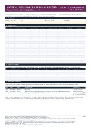Material and Sample Approval Record preview