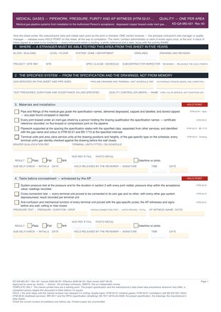 Medical Gases — Pipework, Pressure, Purity and AP Witness (HTM 02-01) — Quality Inspection Checklist preview
