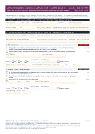 Metal Standing Seam and Profiled Metal Roofing — Halters, Seams, Expansion and Terminations — Quality Inspection Checklist preview